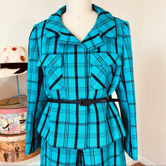 Vintage 60’s/70’s “Mad Men” Plaid Skirt & Jacket Suit - Picture 3 of 15